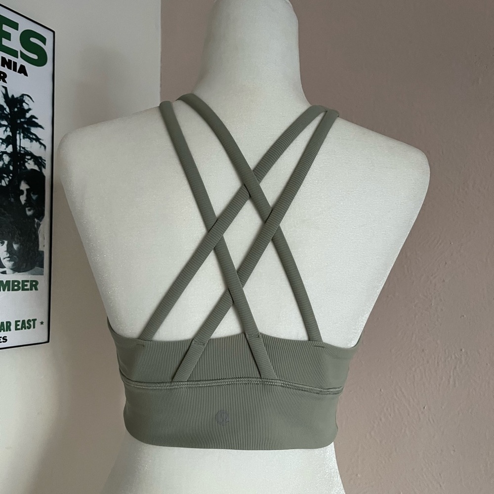 Lululemon Womens Sz 6 Energy Bra High Neck Long Line Rib Green Fern